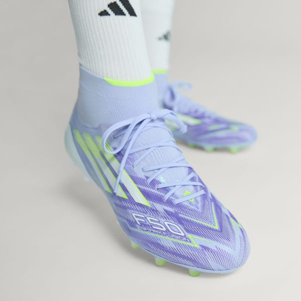 Sizing (Women) Adidas F50 SparkFusion Elite Mid FG/AG Football Cleats Violet Tone/Lucid Lemon/Purple Rush JH7648