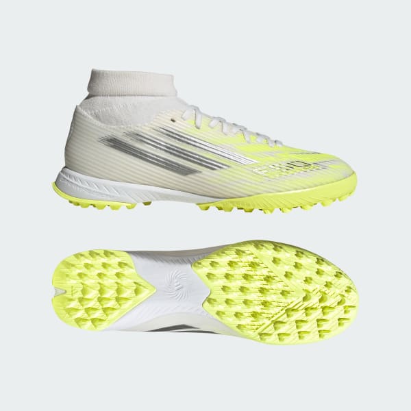 (Women) Adidas F50 SPARKFUSION League Mid Cut  Turf Football Training Shoes Cloud White/Iron Metallic/Hi-Res Yellow JR9004