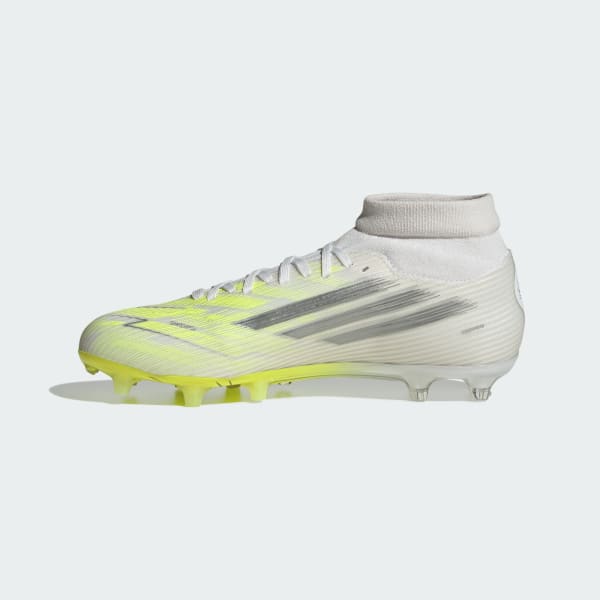 Sizing (W) Adidas F50 Sparkfusion League Sepatu Bola FG/AG Putih/Iron Metallic/Hi-Res Kuning JP8350