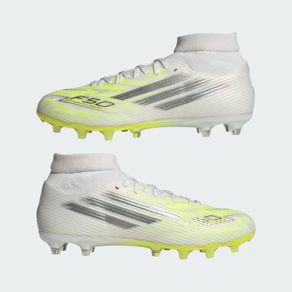 Cheap (W) Adidas F50 Sparkfusion League Sepatu Bola FG/AG Putih/Iron Metallic/Hi-Res Kuning JP8350