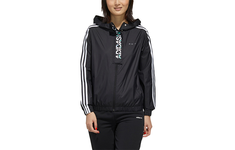 (Women) adidas Floral Logo Hoodie Jacket Black FP7336
