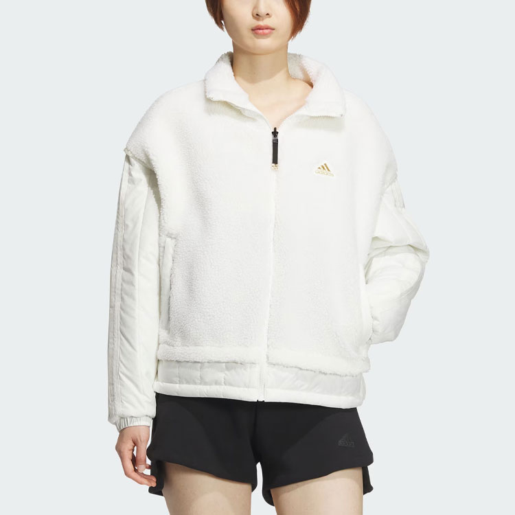 Shop (Women) adidas FW23 CNY Dragon Embroidered Reversible Fleece Jacket White IX5957