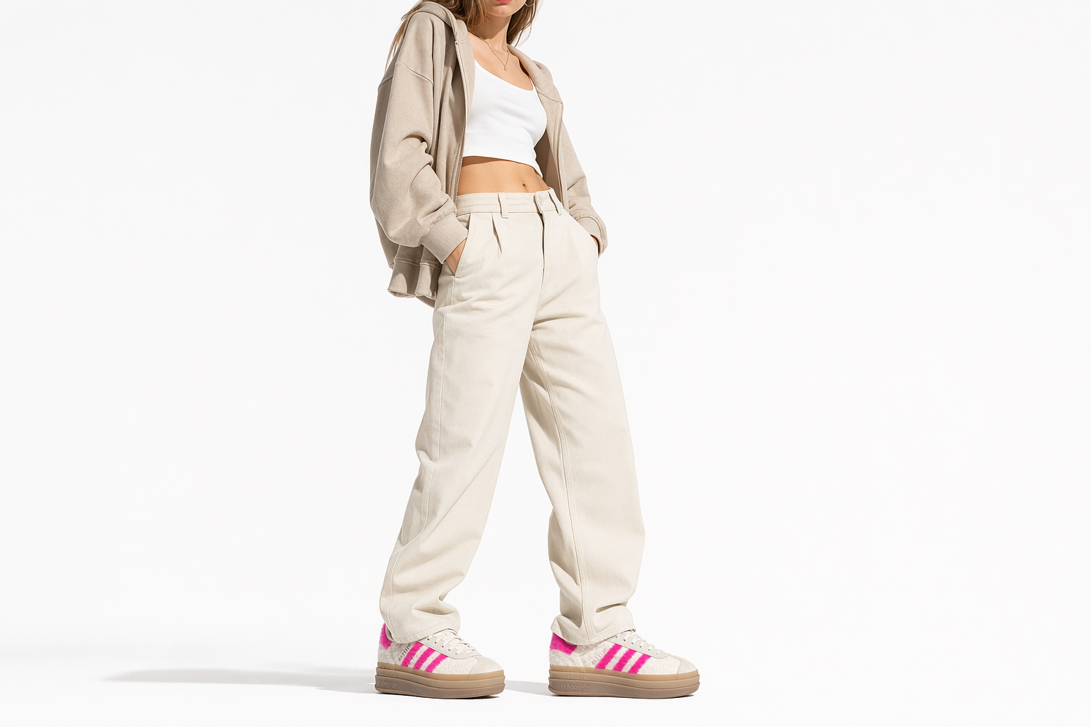 Order (W) Adidas Gazelle Bold Cream Blanc/Rose Shock/Doré Métallisé Chaussures. JS3908