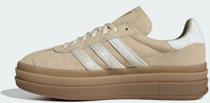 (Women) adidas Gazelle Bold Stone Khaki/Cream White/Gold Metallic IH4201 Details for (Women) adidas Gazelle Bold Stone Khaki/Cream White/Gold Metallic IH4201