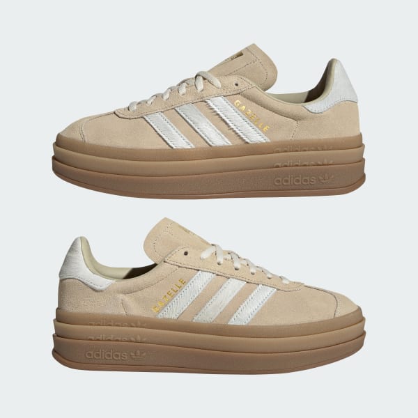 Sizing (Women) adidas Gazelle Bold Stone Khaki/Cream White/Gold Metallic IH4201
