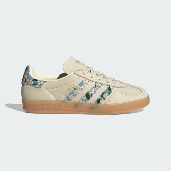(Women) Adidas Gazelle Indoor x Liberty London Cream White/Gold Metallic/Tactile Blue JR3601
