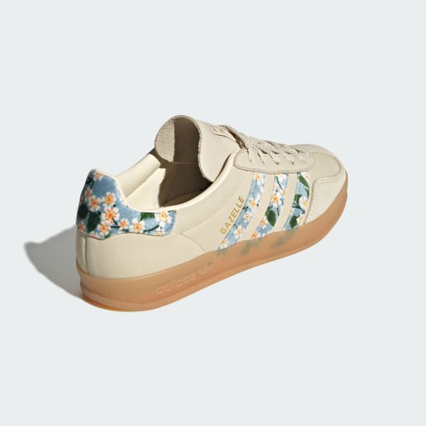 Cheap (Women) Adidas Gazelle Indoor x Liberty London Cream White/Gold Metallic/Tactile Blue JR3601