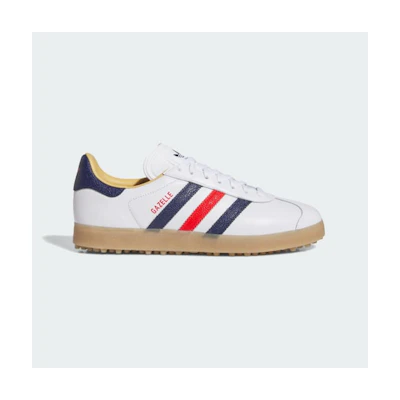 Adidas Gazelle Leather Spikeless Golf Shoes Cloud White/Dark Blue/Red