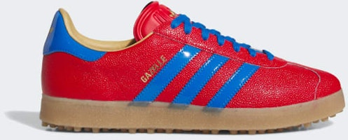 (Women) Adidas Gazelle Lux Spikeless Golf Shoes Better Scarlet/Blue Bird/Gum JQ7720 (Women) Adidas Gazelle Lux Spikeless Golf Shoes Better Scarlet/Blue Bird/Gum JQ7720