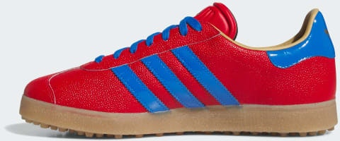 (W) Adidas Gazelle Lux Spikeless Golf Shoes Merah/Blue Bird/Gum JQ7720 Details for (W) Adidas Gazelle Lux Spikeless Golf Shoes Merah/Blue Bird/Gum JQ7720