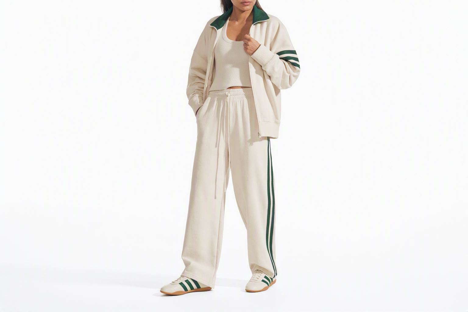 Order (W) Adidas Grand Court 低筒休閒鞋 米白/學院綠/生膠 JQ9690