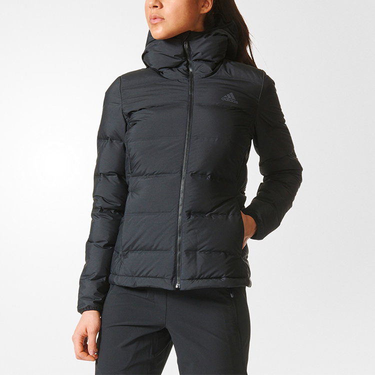 (Women) adidas Helionic Hooded Down Jacket Black Winter Outdoor Warmth BQ1935 圖 4