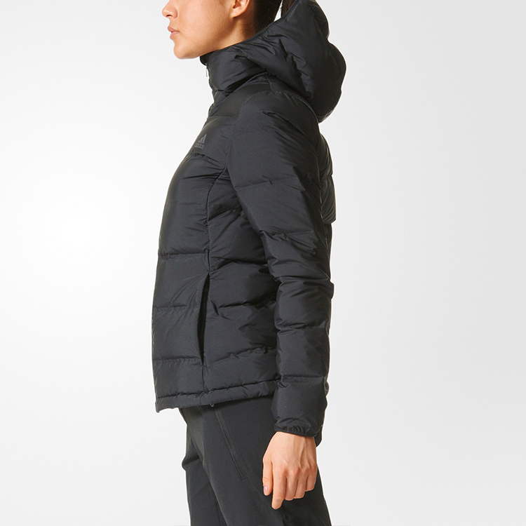 (Women) adidas Helionic Hooded Down Jacket Black Winter Outdoor Warmth BQ1935 圖 6
