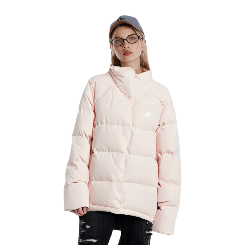 Lookbook (W) 阿迪达斯Helionic粉色羽绒夹克，立领拉链设计 IX8864