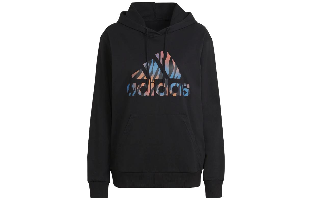 (Women) adidas Hoodie Black with Monochrome Print Letter Design HF4634-Black