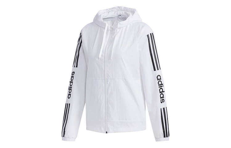 (Women) adidas Hoodie White Jacket with Three Stripes Letter Print Design FP7472
