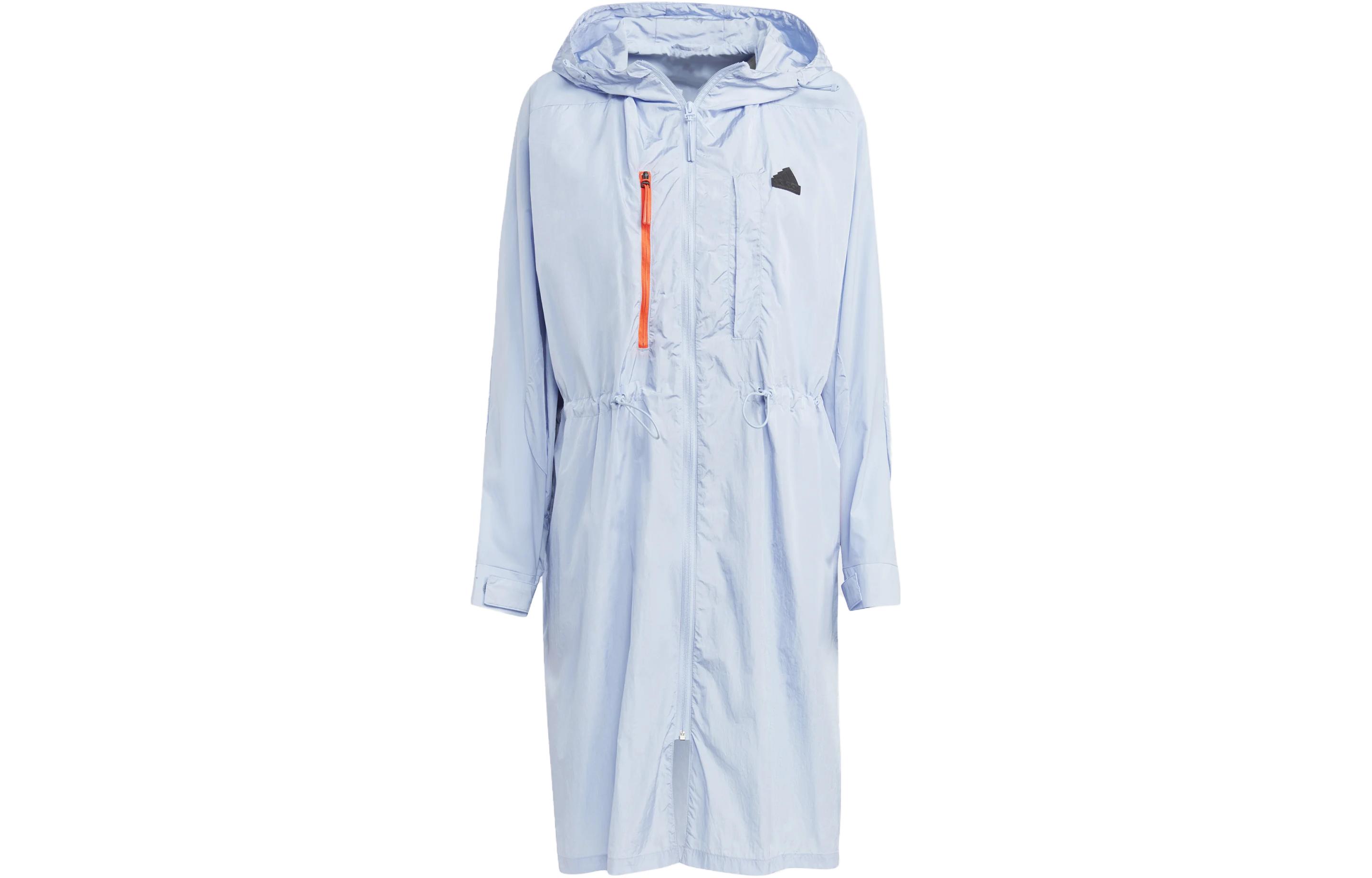 (Women) adidas Light Blue Logo Print Hooded Windbreaker Jacket IC3435