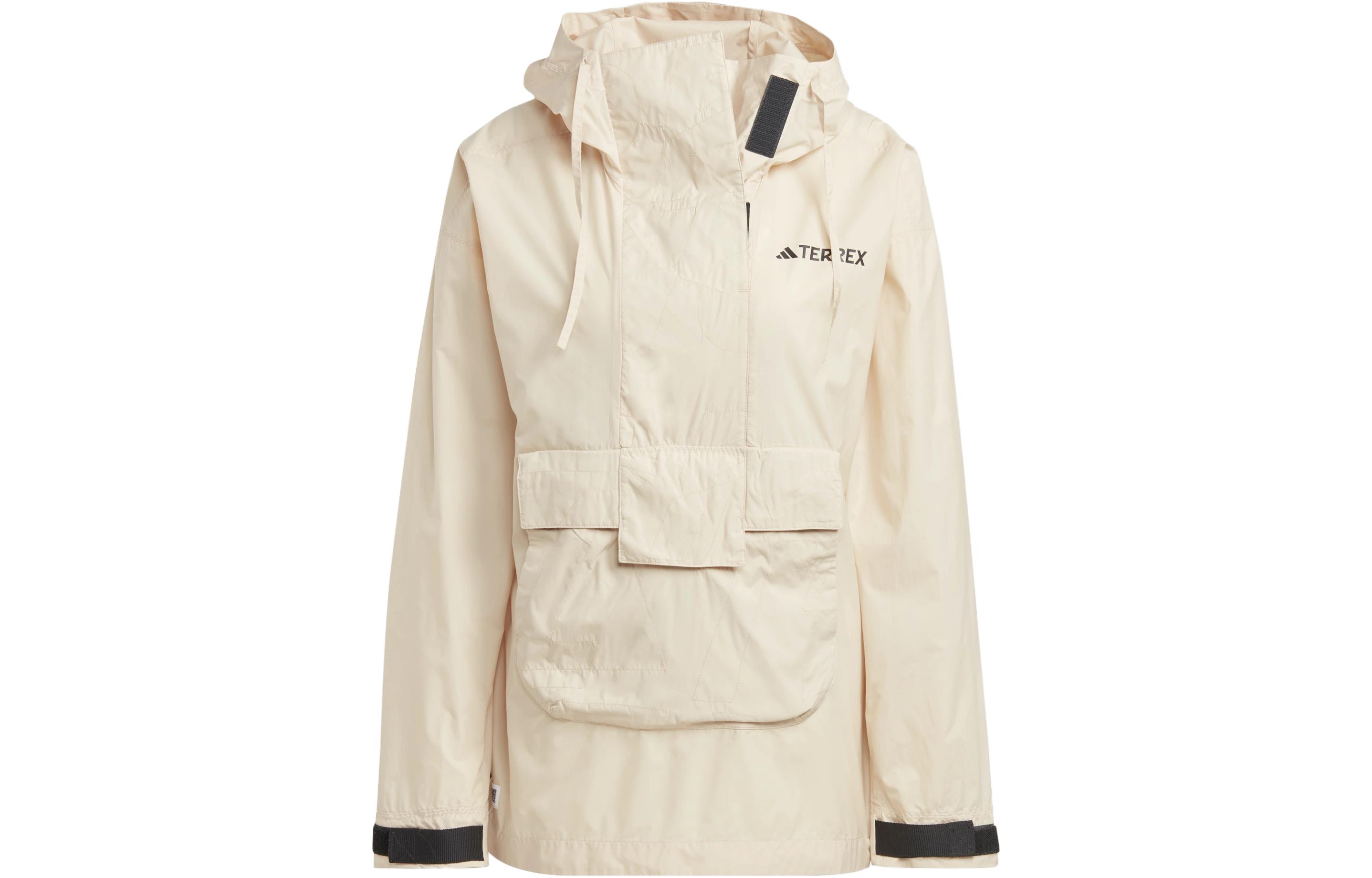 (Women) adidas Logo Outdoor Sports Hooded Jacket Beige HZ4255