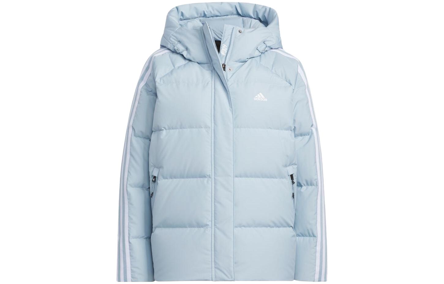 (Women) adidas Logo Print 3-Stripes Hooded Down Jacket  Miracle Blue. IT8718