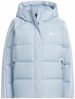 (Women) adidas Logo Print 3-Stripes Hooded Down Jacket Miracle Blue. IT8718 (Women) adidas Logo Print 3-Stripes Hooded Down Jacket Miracle Blue. IT8718