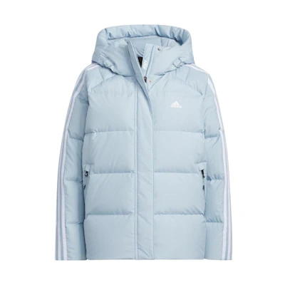 (Women) adidas Logo Print 3-Stripes Hooded Down Jacket Miracle Blue. IT8718
