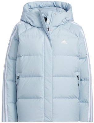 (Women) adidas Logo Print 3-Stripes Hooded Down Jacket Miracle Blue. IT8718 Order (Women) adidas Logo Print 3-Stripes Hooded Down Jacket Miracle Blue. IT8718