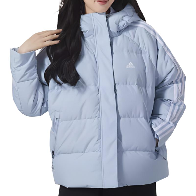 Lookbook (W) アディダス ロゴプリント 3ストライプ フード付きダウンジャケット ミラクルブルー IT8718