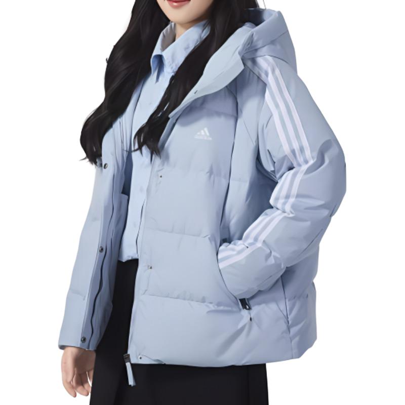 Shop (W) アディダス ロゴプリント 3ストライプ フード付きダウンジャケット ミラクルブルー IT8718