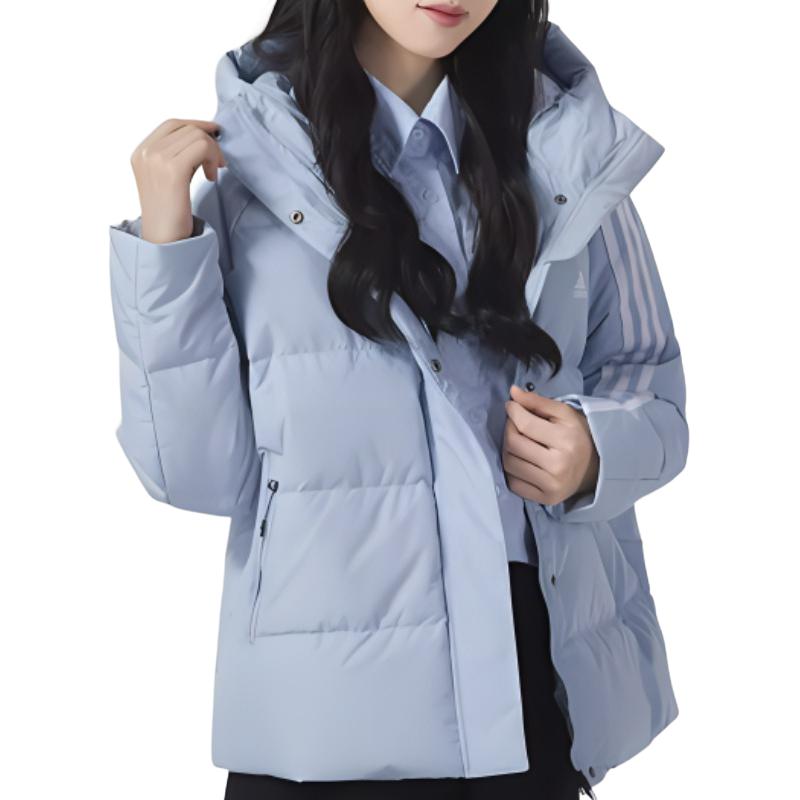 Details for (W) アディダス ロゴプリント 3ストライプ フード付きダウンジャケット ミラクルブルー IT8718