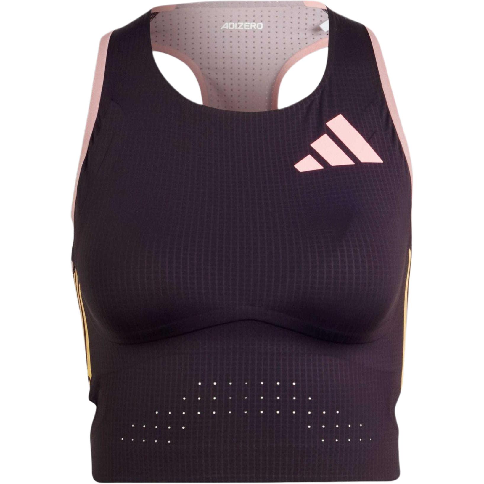 (Women) adidas Logo Print Striped Running Tank Top Black Purple IN1185