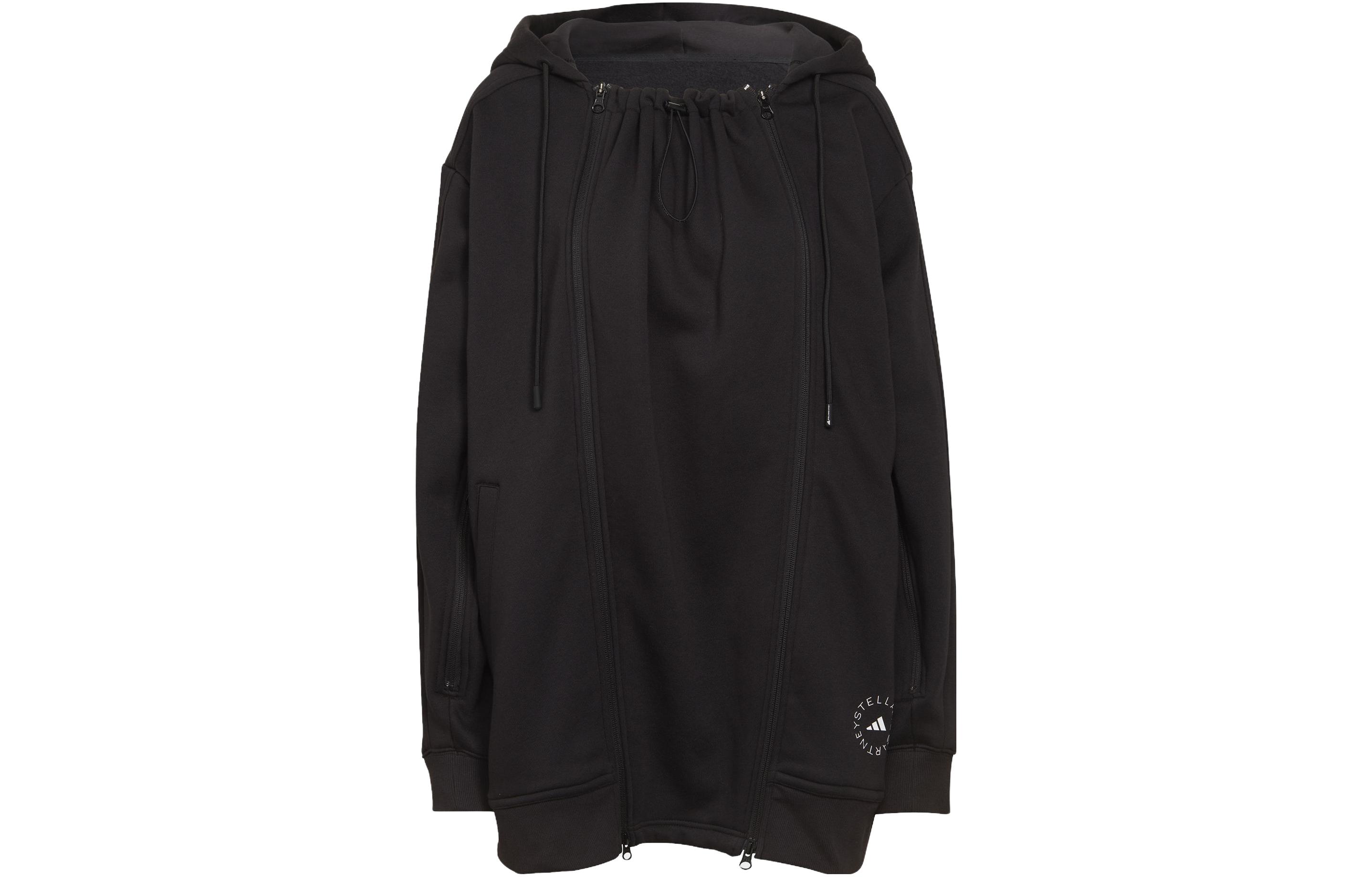 (Women) adidas Logo Print Zip Pullover Sweatshirt Black HI6024