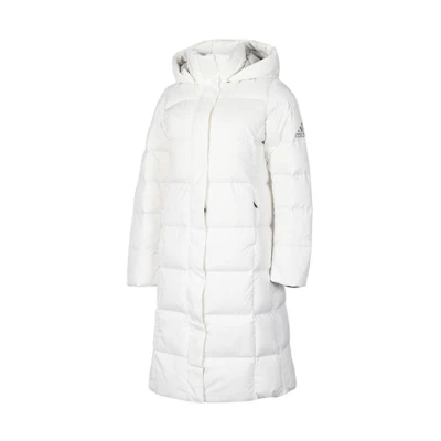 (Women) adidas Long Down Parka White Winter Coat with Hood EH3986