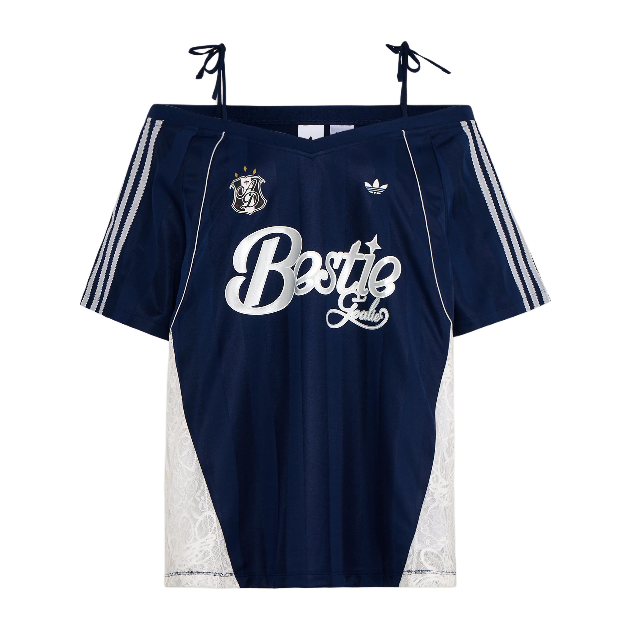 (Women) adidas Loose-Fit Off-Shoulder Lace Jersey-Style T-Shirt. KU4756