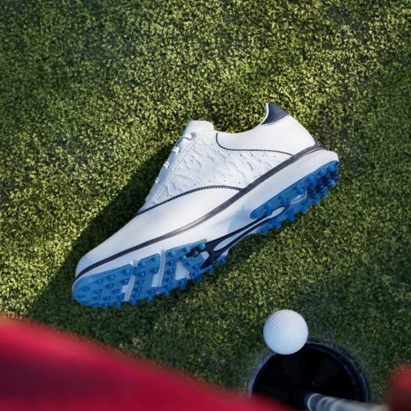 Sizing (W) Adidas MC70 Zapatos de Golf Sin Tacos Blanco/Navy Collegiate/Azul Lucid Ray HP7084