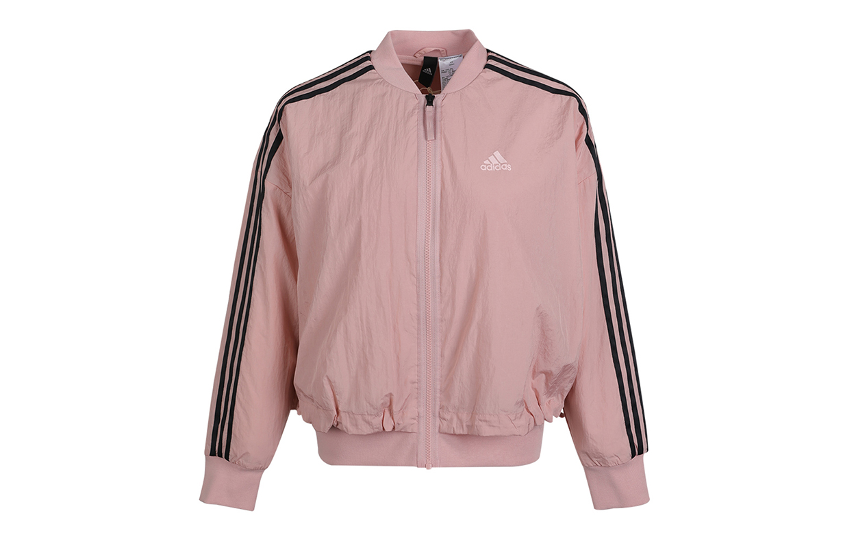 (Women) adidas MH Bomber Logo Print Pink Winter Fleece Jacket for Women GM1412