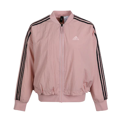 (Women) adidas MH Bomber Logo Print Pink Winter Fleece Jacket for Women GM1412