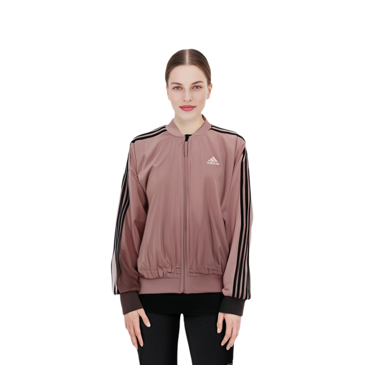 Shop (W) adidas MH Bomber Logo Cetakan Jaket Fleece Musim Sejuk Wanita Pink GM1412