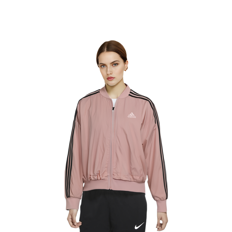 Purchase (W) adidas MH Bomber Logo Cetakan Jaket Fleece Musim Sejuk Wanita Pink GM1412