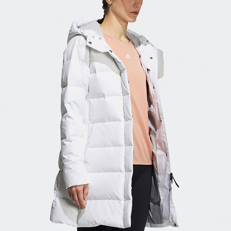 Shop (Women) adidas Mid-Length Down Jacket Winter Hooded Coat White H23072