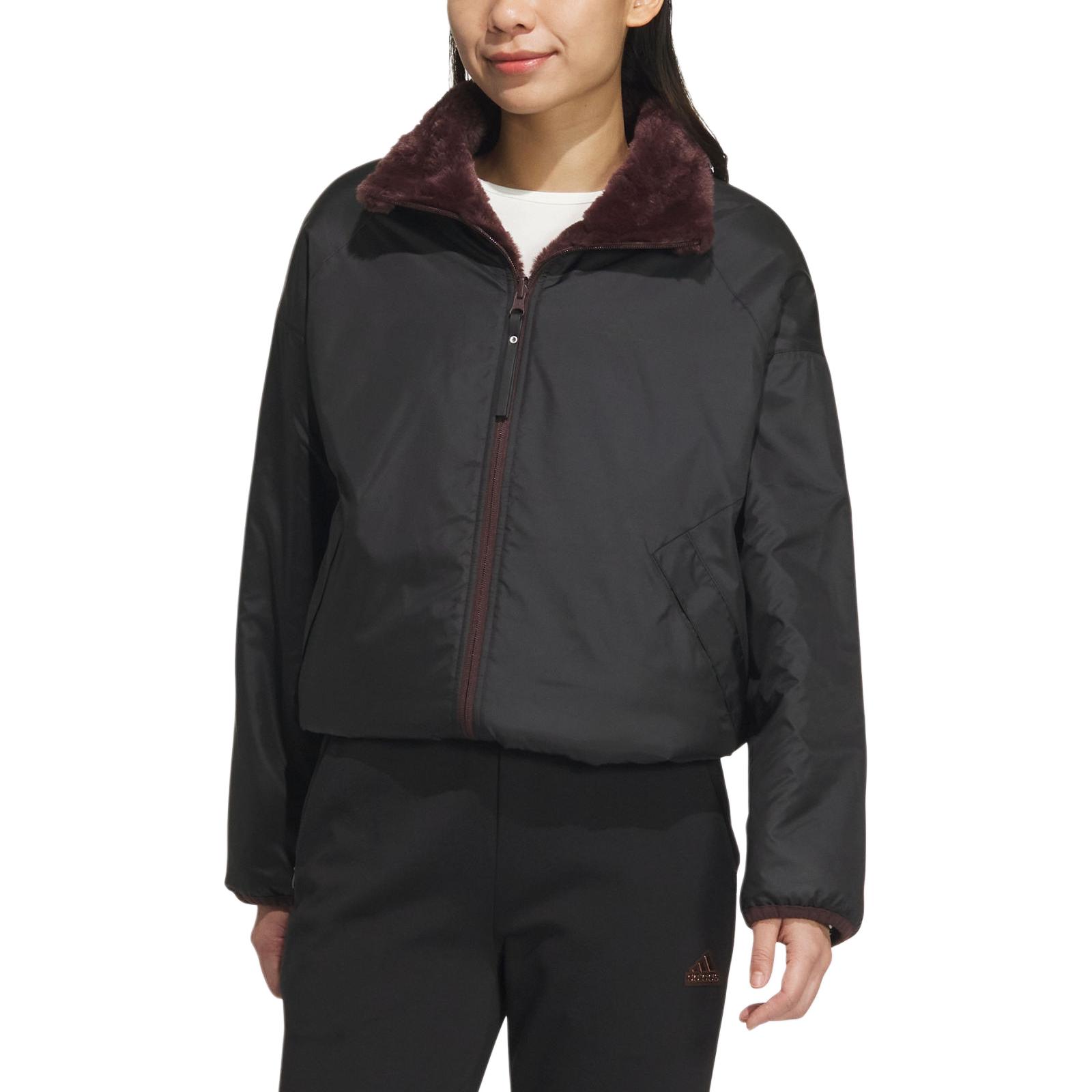 Details for (Women) adidas Modern Reversible Fur Jacket Dark Gray Brown Casual Long Sleeve JX6837