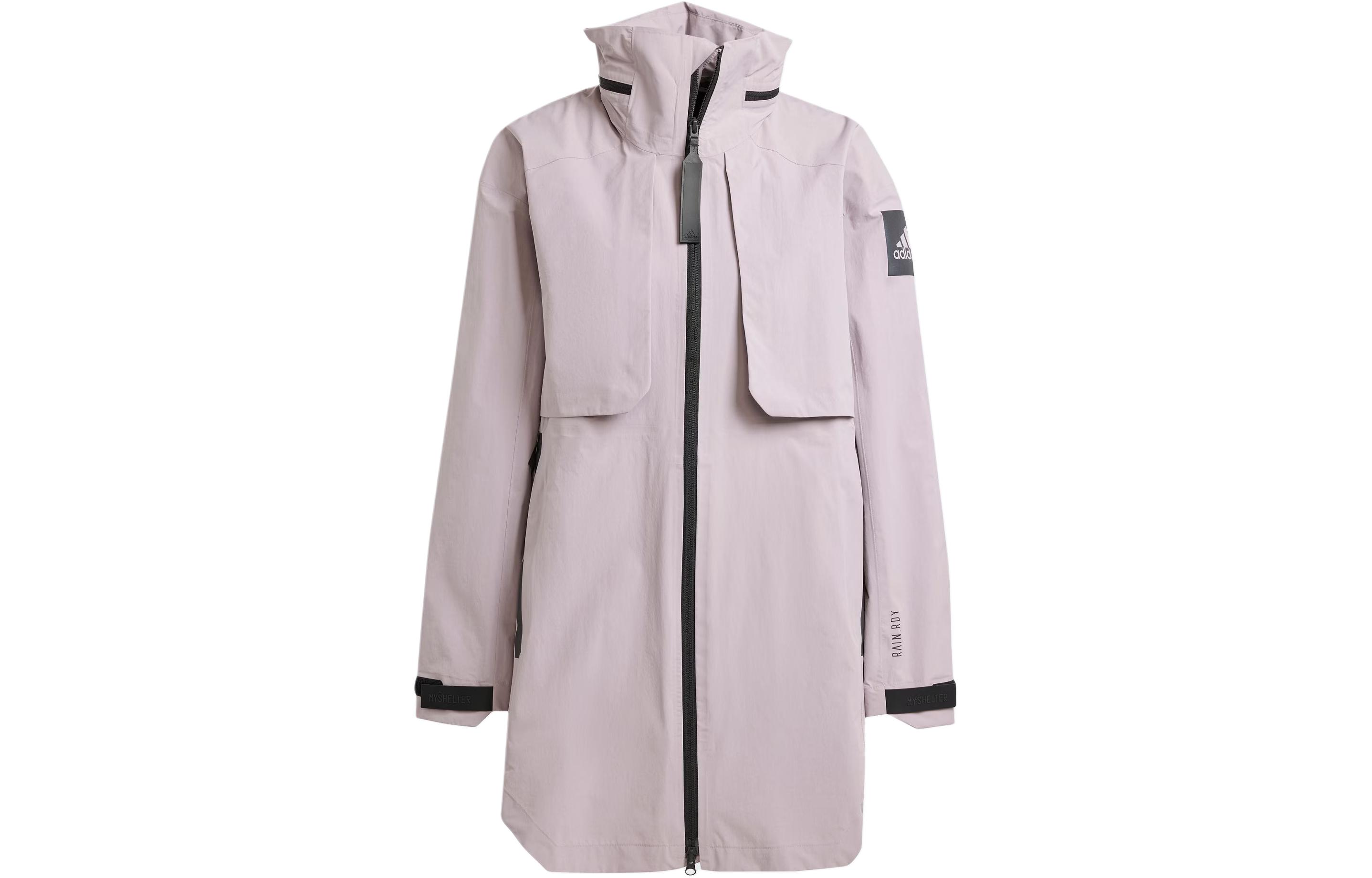 (Women) adidas Myshelter Rain.Rdy  Light Pink Striped Colorblock Hooded Parka Jacket IR6158