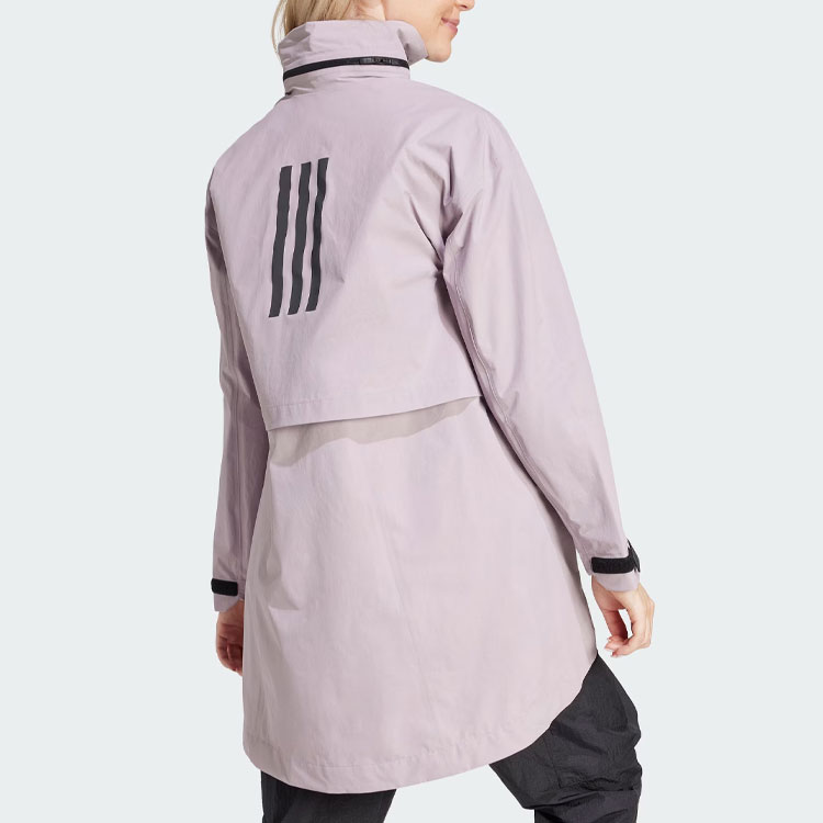 Shop (W) adidas Myshelter Rain.Rdy Chaqueta Parka Capucha Rosa Claro a Rayas Colorblock IR6158