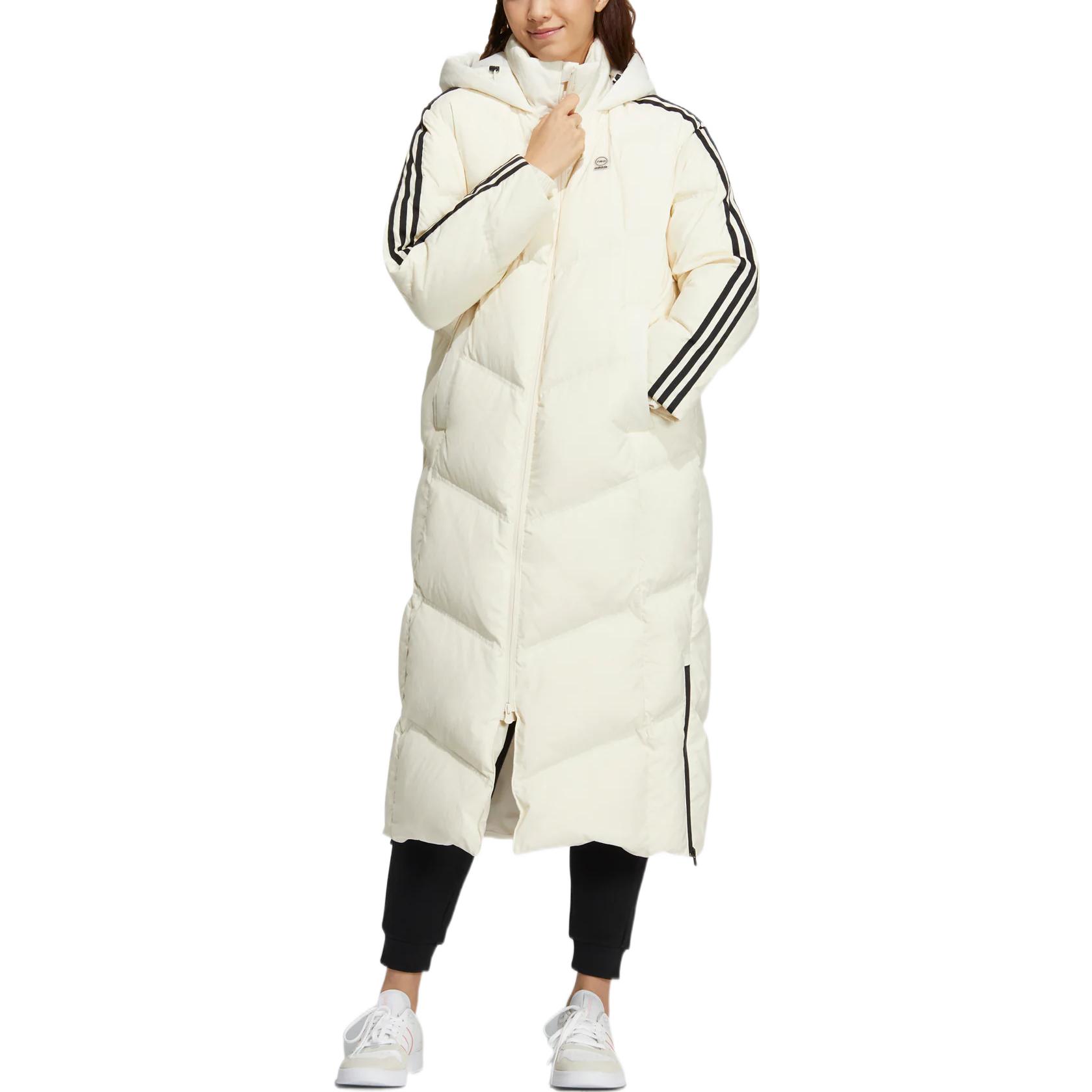 Lookbook (Women) adidas Neo  White Logo Print Puffer Jacket with Hood and Zipper. HN9865
