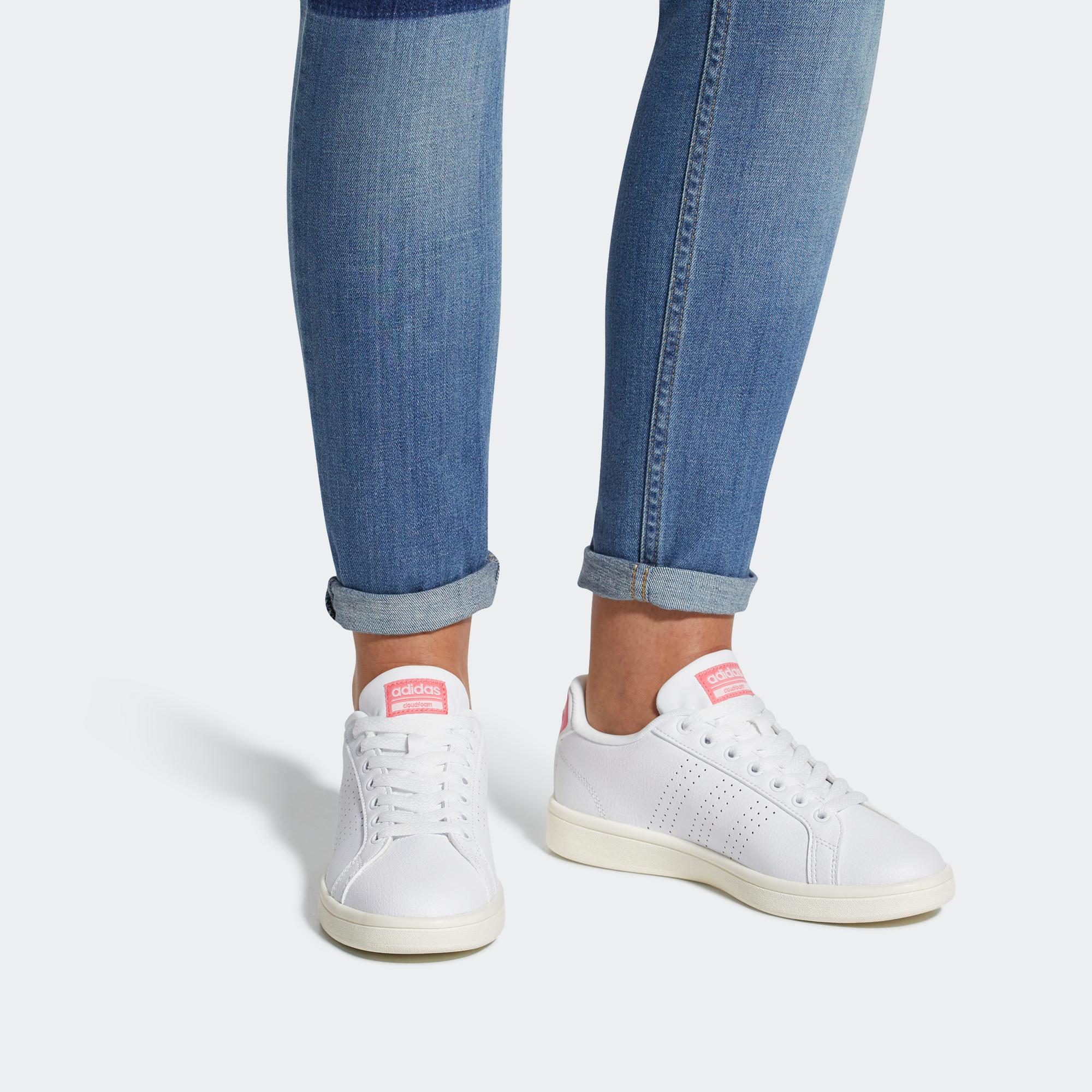 Sizing adidas neo Cf Advantage Cl 防滑輕便休閒板鞋 女款 閃亮白色