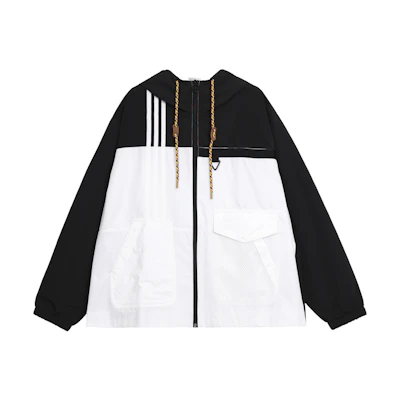 (Women) adidas NEO Colorblock Loose Fit Drawstring Hoodie Jacket Black White HN2321