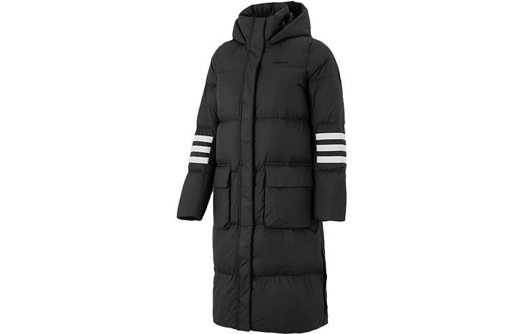 (Women) adidas Neo Long Striped Hooded Down Jacket Winter Black H18619