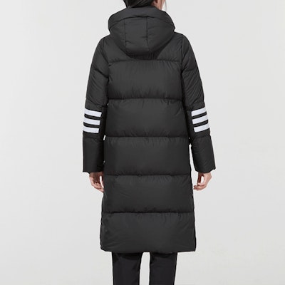 (Women) adidas Neo Long Striped Hooded Down Jacket Winter Black H18619 Shop (Women) adidas Neo Long Striped Hooded Down Jacket Winter Black H18619
