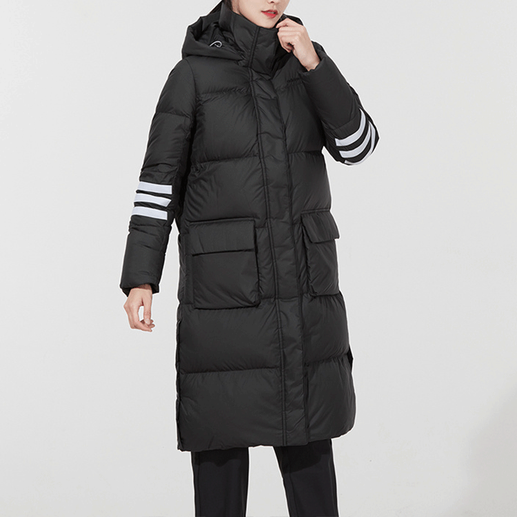 Purchase (W) adidas Neo 長版條紋連帽黑色羽絨外套 冬季保暖 H18619