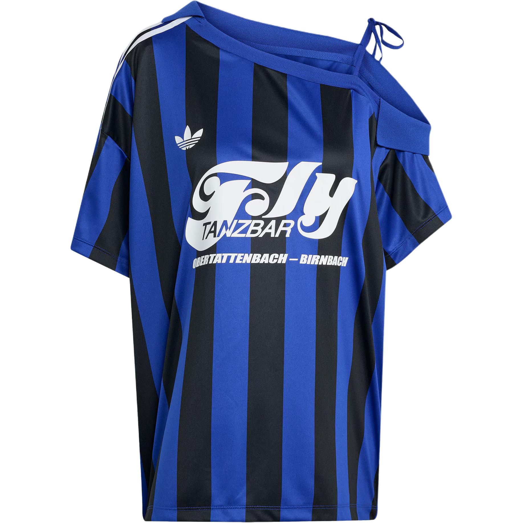(Women) adidas Off Shoulder Jersey Semi Fluorescent Blue/Black Sports Tee KD2278