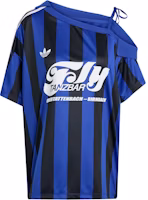 (Women) adidas Off Shoulder Jersey Semi Fluorescent Blue/Black Sports Tee KD2278 (Women) adidas Off Shoulder Jersey Semi Fluorescent Blue/Black Sports Tee KD2278